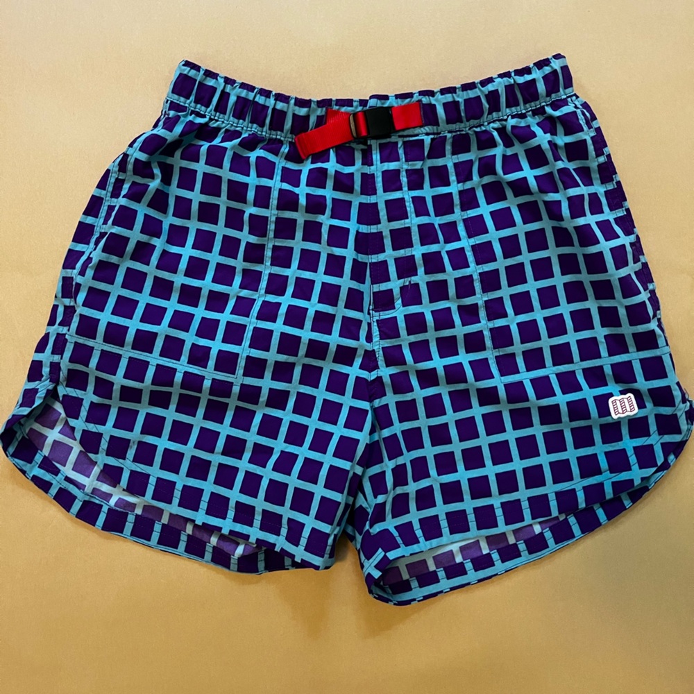 Women’s Topo River Shorts with. Purple / teal grid
